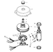 Маховик и стартер (50/60) 2-Х ТАКТНОГО ПЛМ MERCURY 60 Серийный номер от 9885345 до 9973099