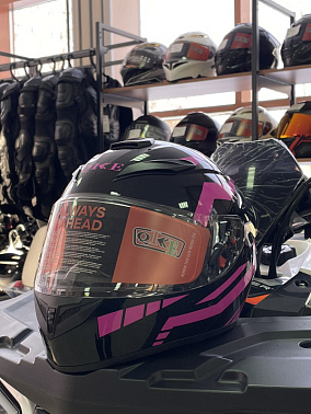 Шлем интеграл HETOSHI цв. Черный с розовыми вставками р.XL